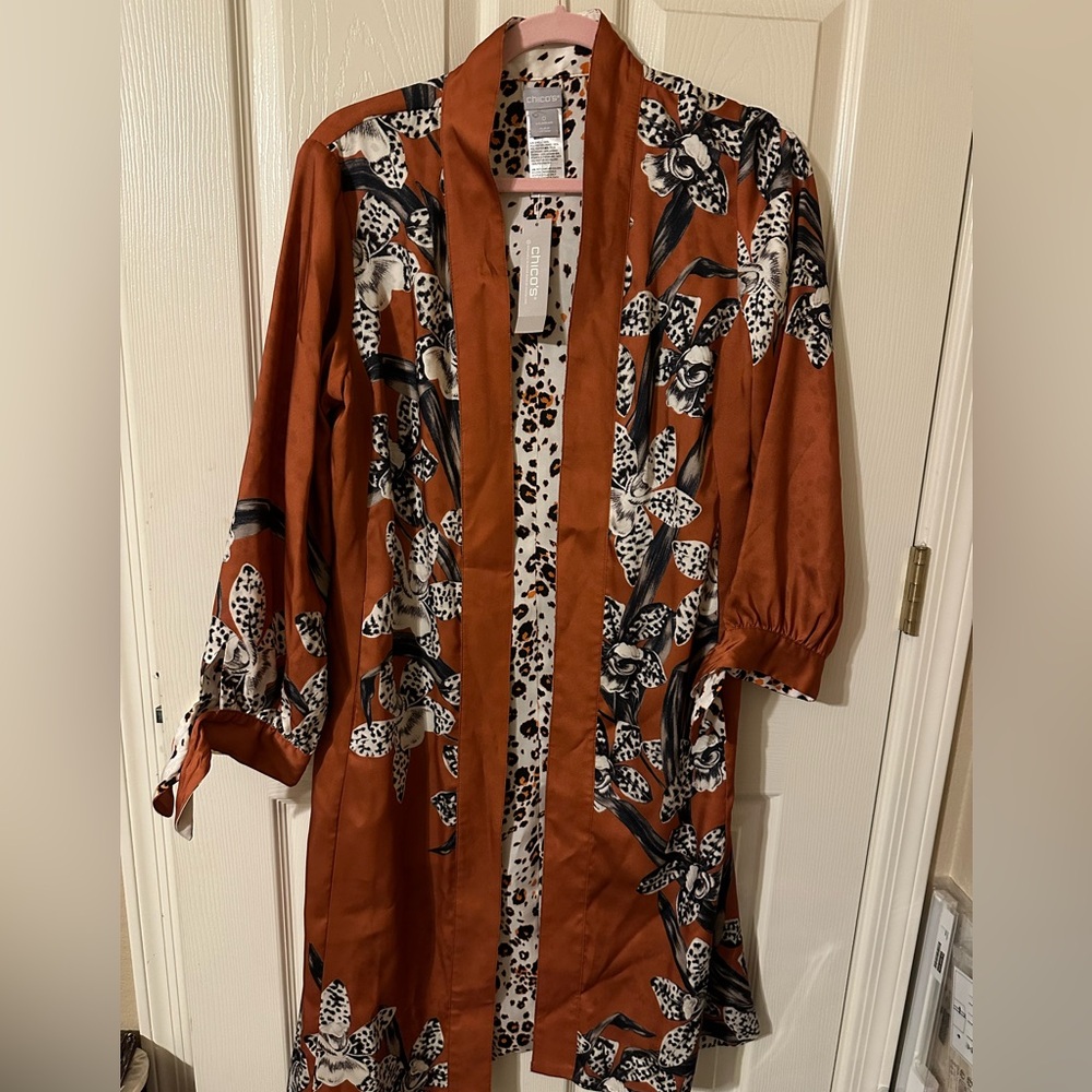 NWT Reversible Duster Jacket Kimono Floral Animal Print Size 0 (Chico’s size)